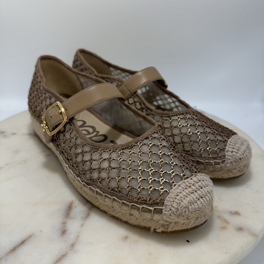 Women's Sam Edelman Mackie Mesh Mary Jane Espadrille Flats Brushed Gold Size 8.5